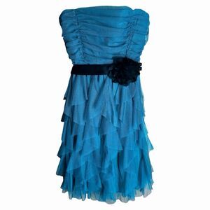 Y2K Vtg Ruffled Tulle deb Tiered Strapless mini dress L Whimsigoth Fairy Grunge